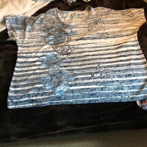 Blue striped bling flower CJB top